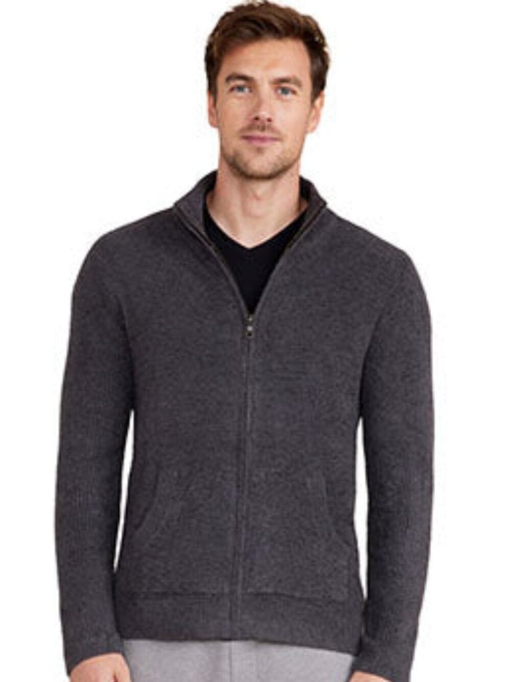 Barefoot Dreams Charcoal Grey Cozychic Lite Zip Front Jacket